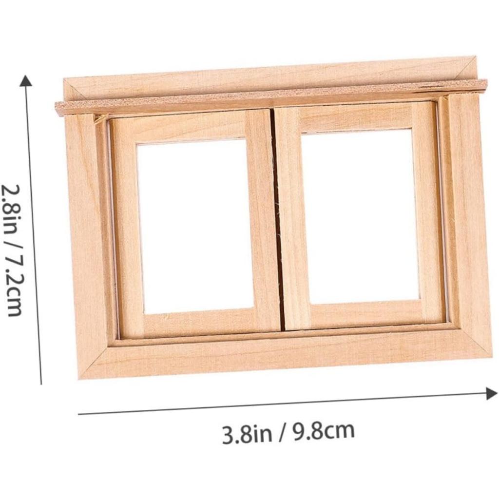 2 Pieces Dollhouse Window Toddler Toy Miniature Gnome Door Undyed Wood Window Games Fairy Garden Accessories Toddler Ornament Toy