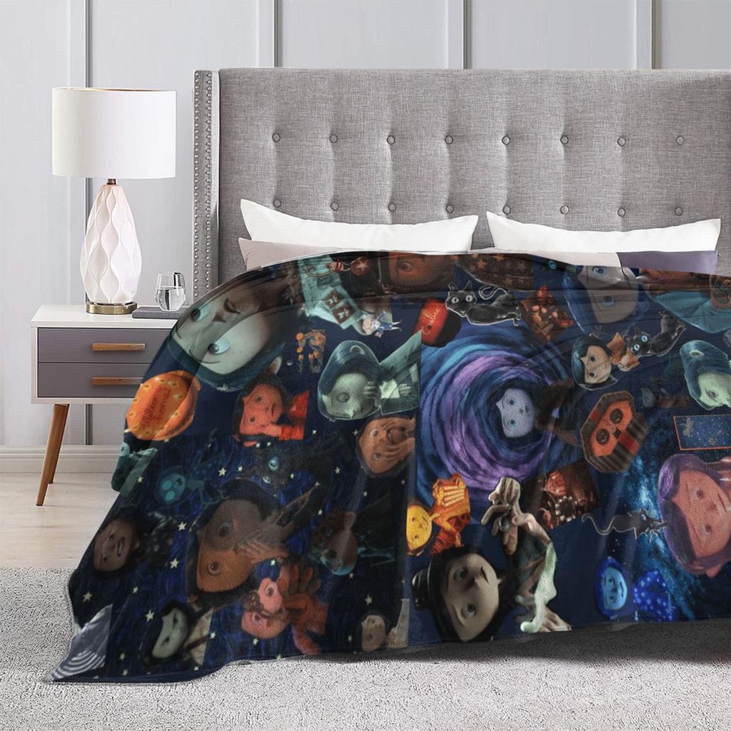 Cozy Blanket Travel Car Horror Cartoon C-Coraline Bedding Throws Novelty  Bedspread For Living Room