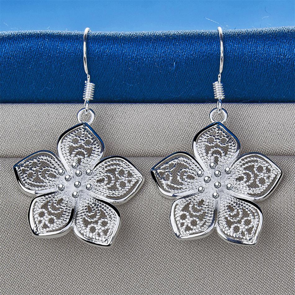 Luxury 925 Sterling Silver Exquisite Floral Openwork Earrings for Women, Fashion Jewelry Gifts, Wedding Accessories