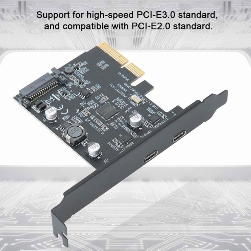 2-Port Type-C PCI-E pansion Card PCI-Express 4X to USB 3.2 Gen  Adapter 10Gbps Fast Transfer