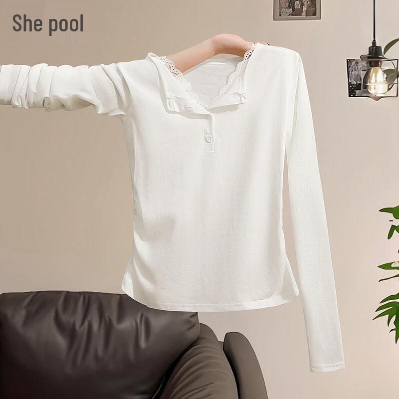 Women s Elegant Lace Trim Long Sleeve Top L