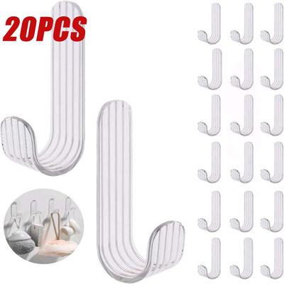 20pcs Self Adhesive Hooks Hanging Wall Hooks with Adhesive Strips Key Hooks For Wall Decorative Waterproof Transparent Hooks