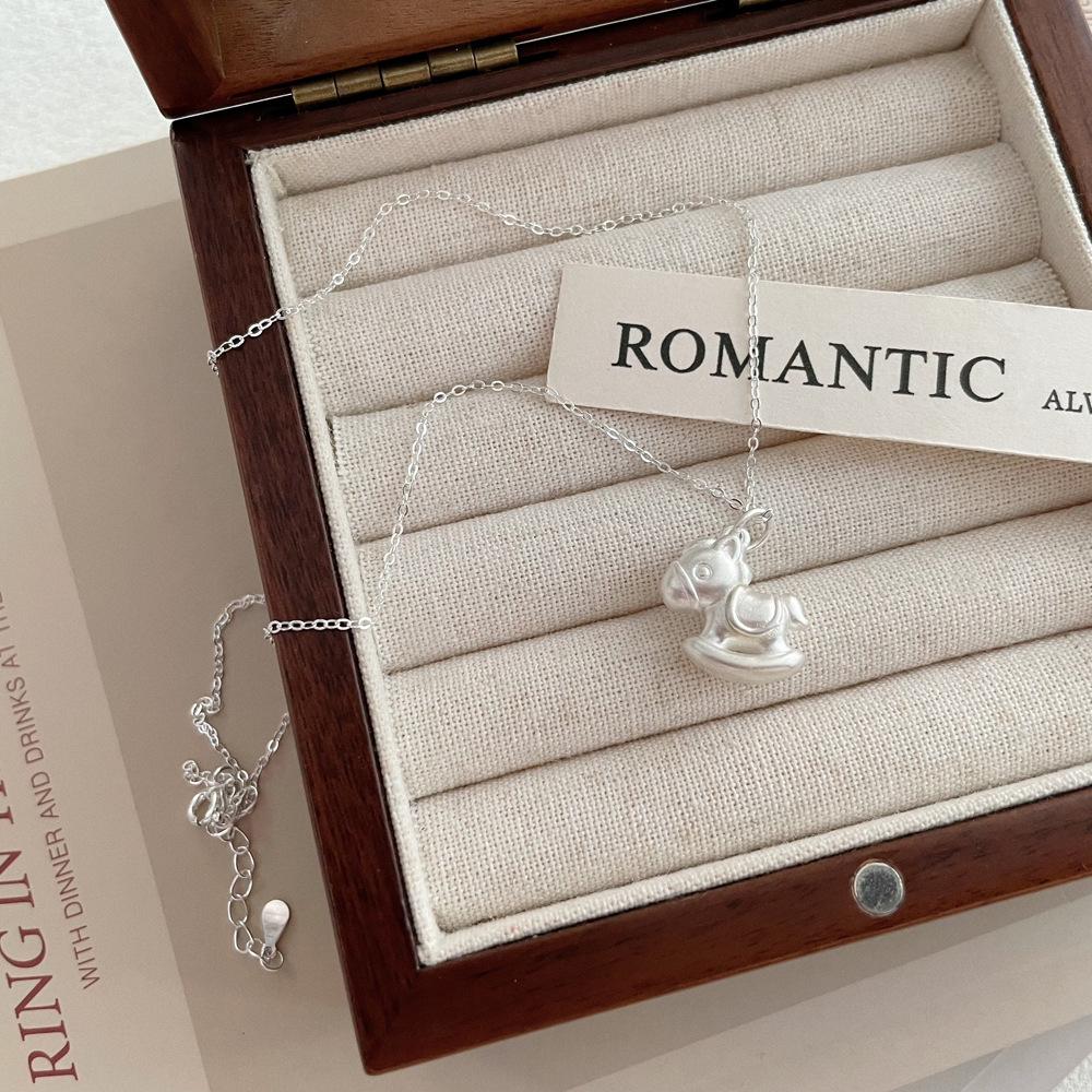 Sterling Silver Rocking Horse Necklace - Cute Zodiac Pendant with Pure Silver Clavicle Chain. Pure Silver серебряный