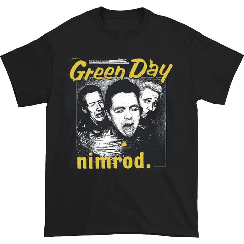 New Green Day Band Illustration Fun Music Album American Retro Punk Loose Mens and Womens Printed Tshirt