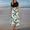 Women's Fashionable Casual Belt Short Sleeved Round Neck Print Elegant Temperament Dress