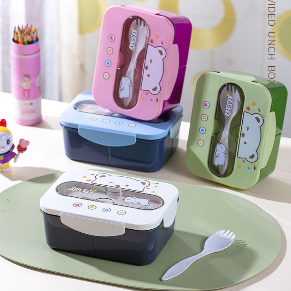Ny 1200 ml Matlåda 3 Fack Isolerad Matbehållare med Sked Läckagesäker Matlåda Skola Kontor