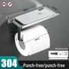 304 Stainless Steel Toilet Paper Holder with Phone Shelf