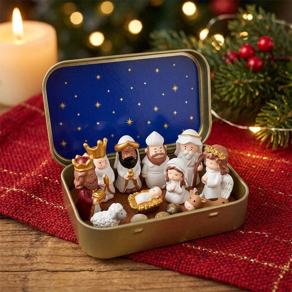 Shepherd Animal Mini Christmas Nativity Set Hand Painted Xmas Manger Ornaments Table Decor