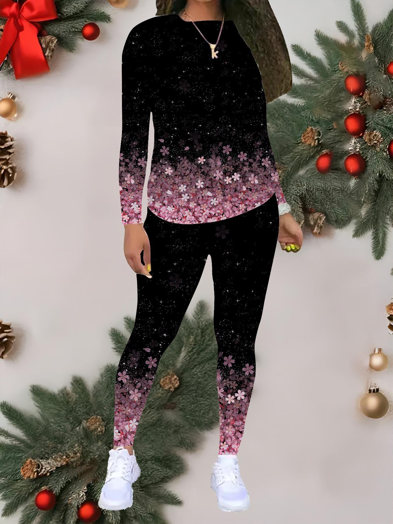 

Женский костюм-двойка с принтом Любовь : Топ с длинным рукавом и круглым вырезом и брюки, праздничный лимитированный повседневный костюм для вечеринки в подарок XXL розовый