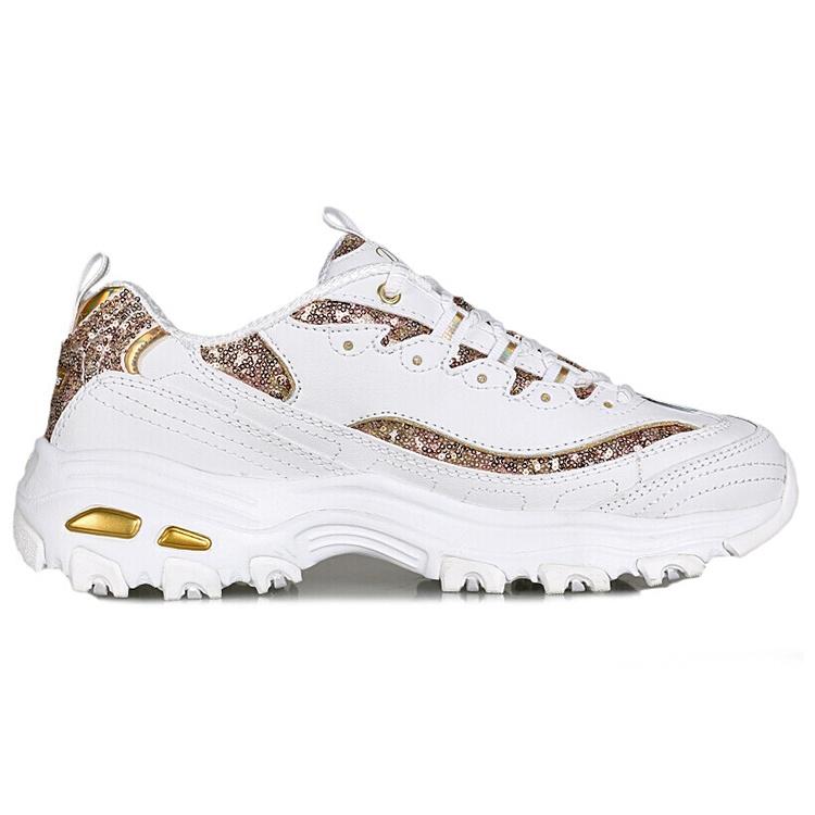 Skechers D'Lites Low Top Daddy Shoes White/Gold Women's 11916-WGD