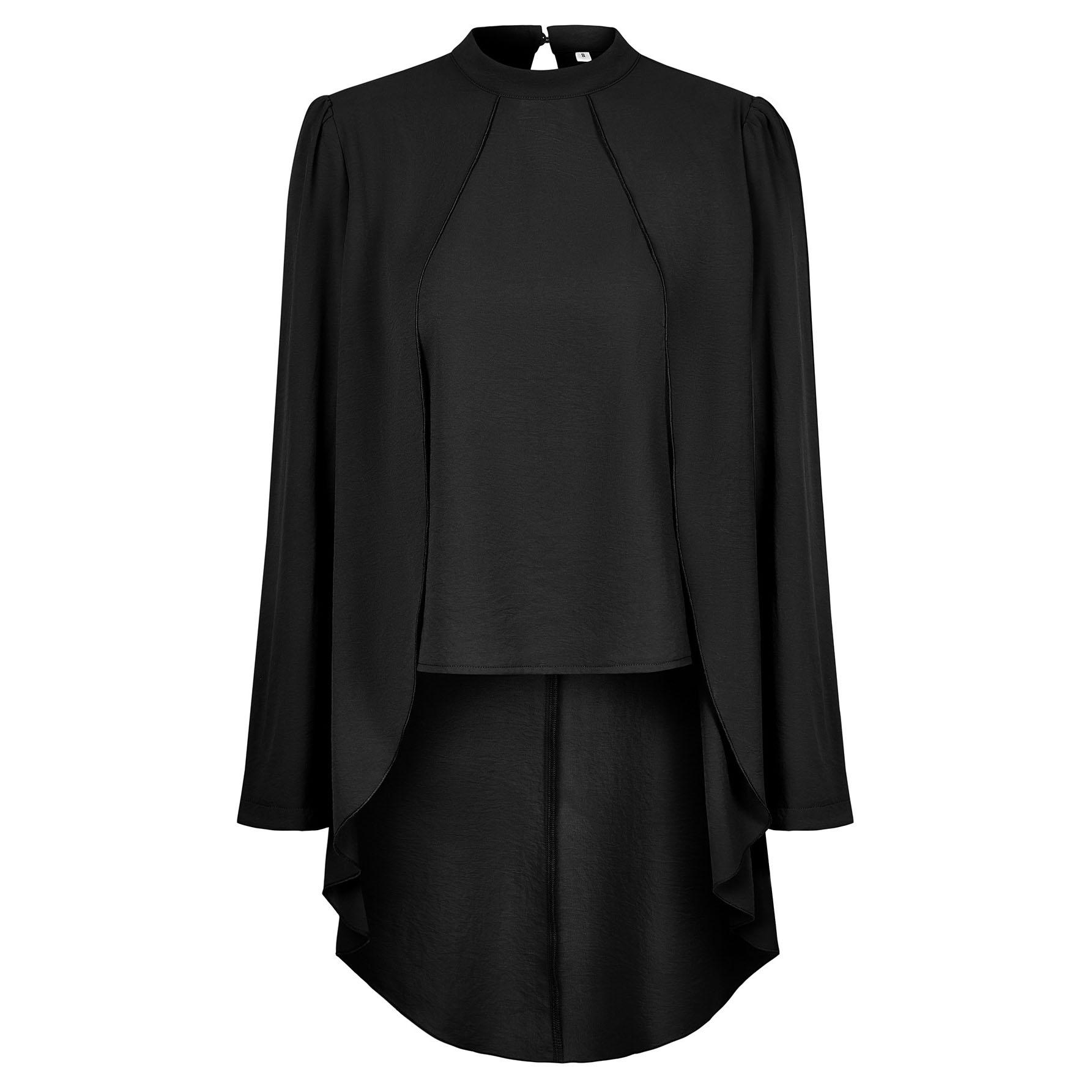 Повседневная женская модная однотонная рубашка с высоким воротником и длинными рукавами — фото 15