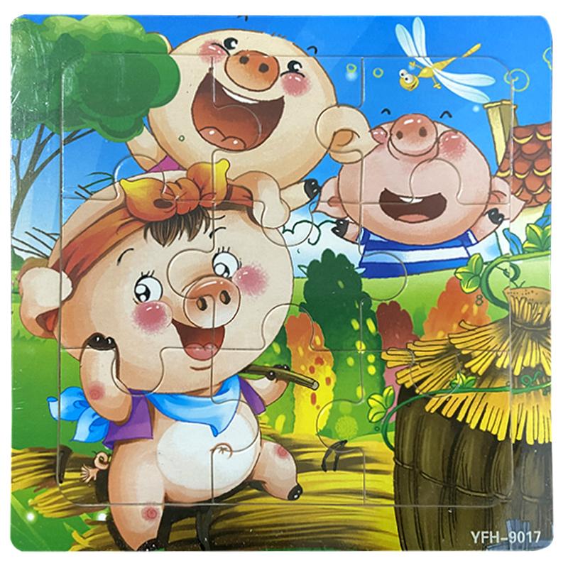 9pcs Kids Wooden Animal Puzzle Cute Cartoon Animal Puzzle Toys Early Educational Montessori Toys for Children