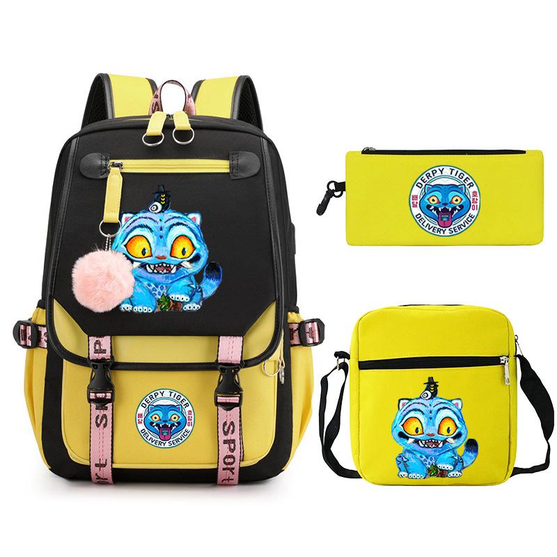 Animation Cartoon Printing High-Value Student School Bag Children'S Shoulder Backpack Pencil Bag Three-Piece Set