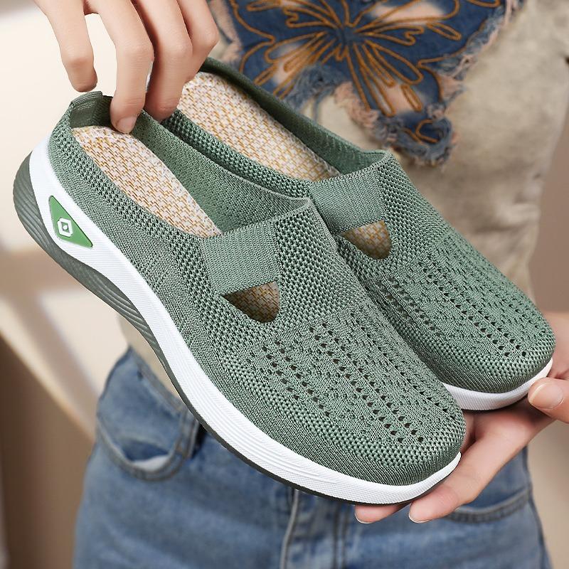 Women's Baotou Half Slipper Summer Breathable Mesh Shoes Hollow Out Casual Shoes Lightweight Walking Flats Women Slip-On Loafers