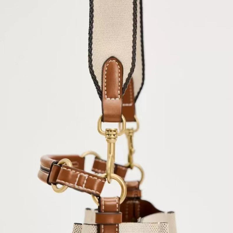 Women's Bag New Fashion Brown Drawstring Portable Crossbody Wide Shoulder Strap Drawstring Bucket Bag for Women