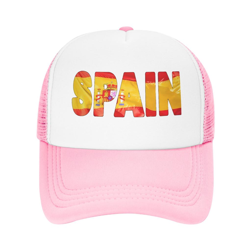 SPAIN Flag Sun Hats Trendy FeUnisex Unisex Mesh Trucker Hat Breathable Print Outdoor Gym Snapback Cap Gift Idea