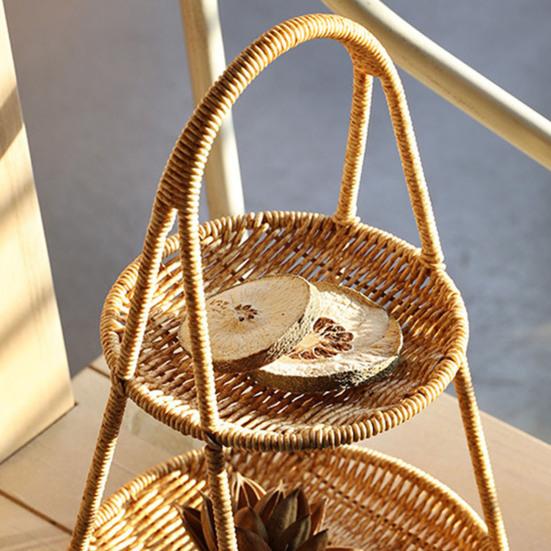 Yousheng Rattan Serving Stand Multi-Layer Serving Tray for Cookies Cupcakes Brownies Pastries Vegetables Durable Plastic Elegant Home Decor Snack
