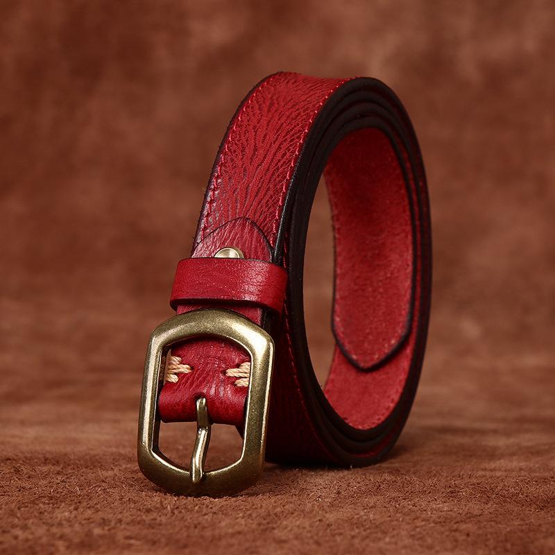 Women's Belt Retro Fashion and Personalized Emboss Leather Pin Buckle Pure Cowhide Korean Style Versatile Coarse Grain Jeans Belt Women