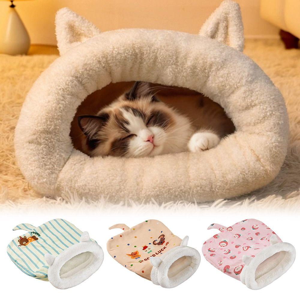 Cute Cat Sleeping Bag Cartoon with Ears Cat Cave Bed Pocket Type Thickened Pet Snuggle Sack Pet Supplies