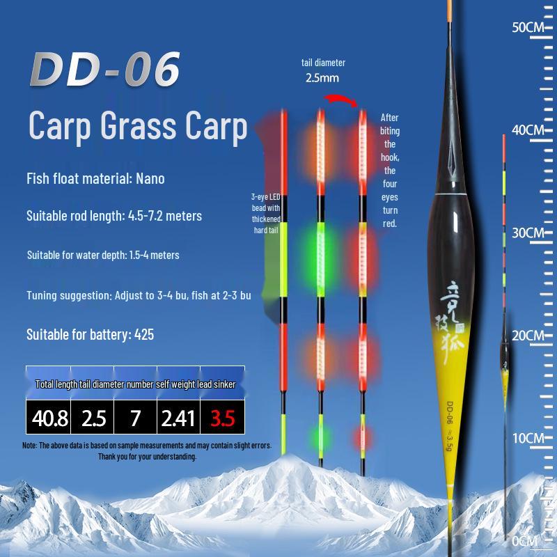 LED Thickened Tail Luminous Float: High-Sensitivity, Color-Changing Bite Indicator for Crucian and Carp Fishing