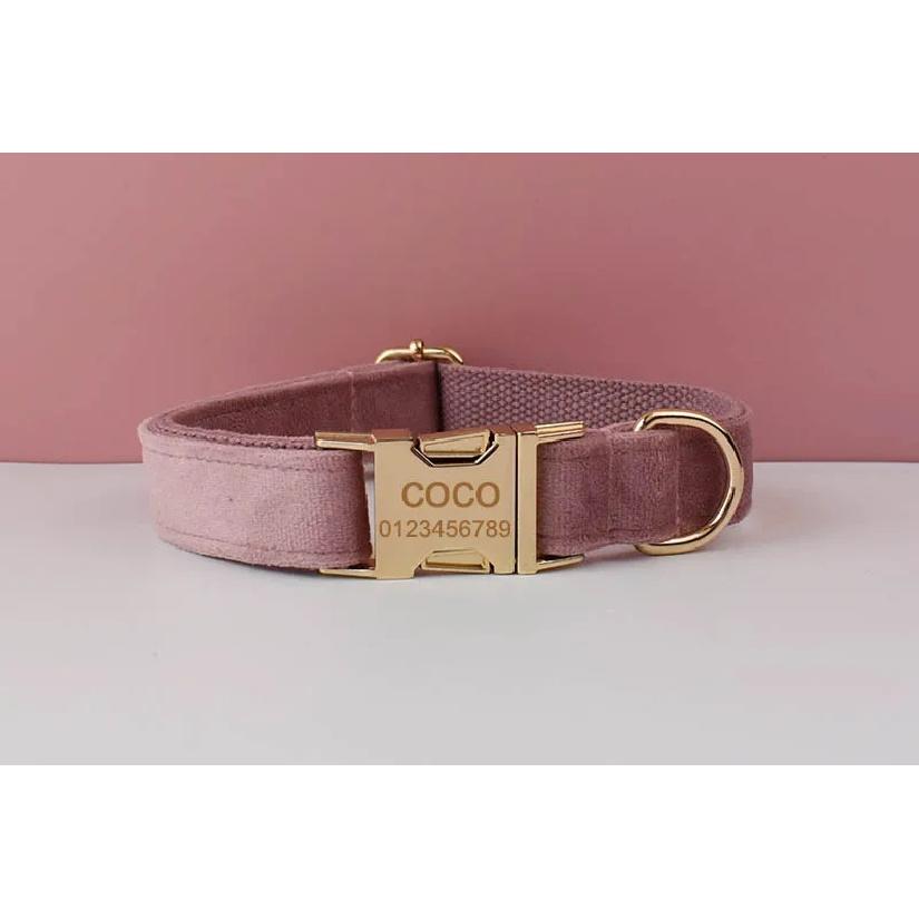 Light Purple Velvet Dog Collar And Leash Set For Dogs Custom Engraved Nameplate Pet Supplies Dog Leash Velvet05