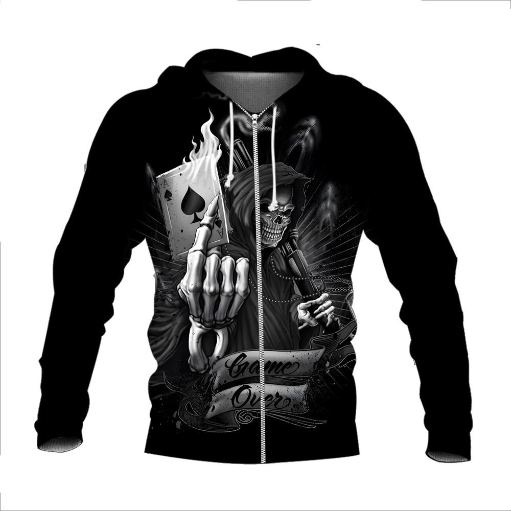 New Autumn and Winter Men's Halloween Skull 3D Printing Hooded Zipper Hoodie Men's Sweatshirt 3D Harajuku Hoodie