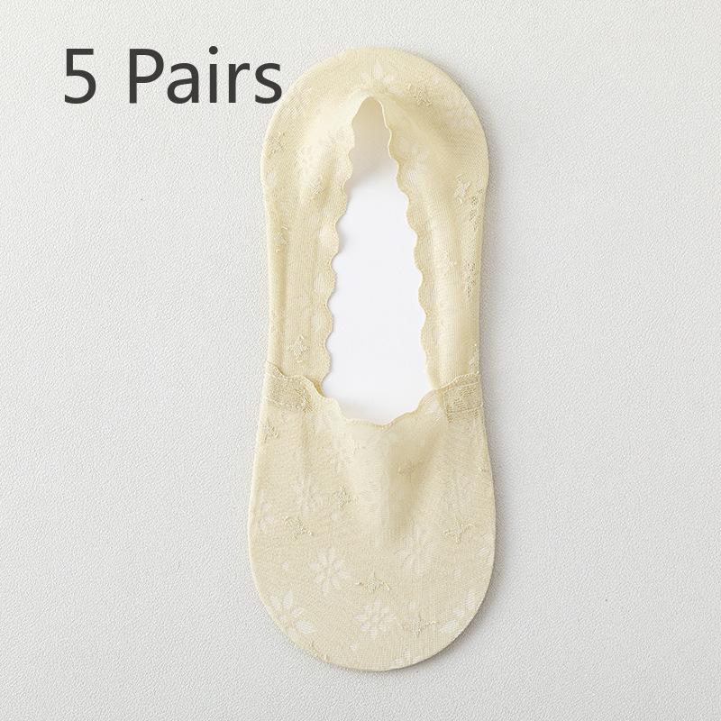 5 Paar Damen Sommer Dünne Feuchtigkeitstransport Schweiß Atmungsaktiv Baumwollsohle Rutschfeste Bootssocken