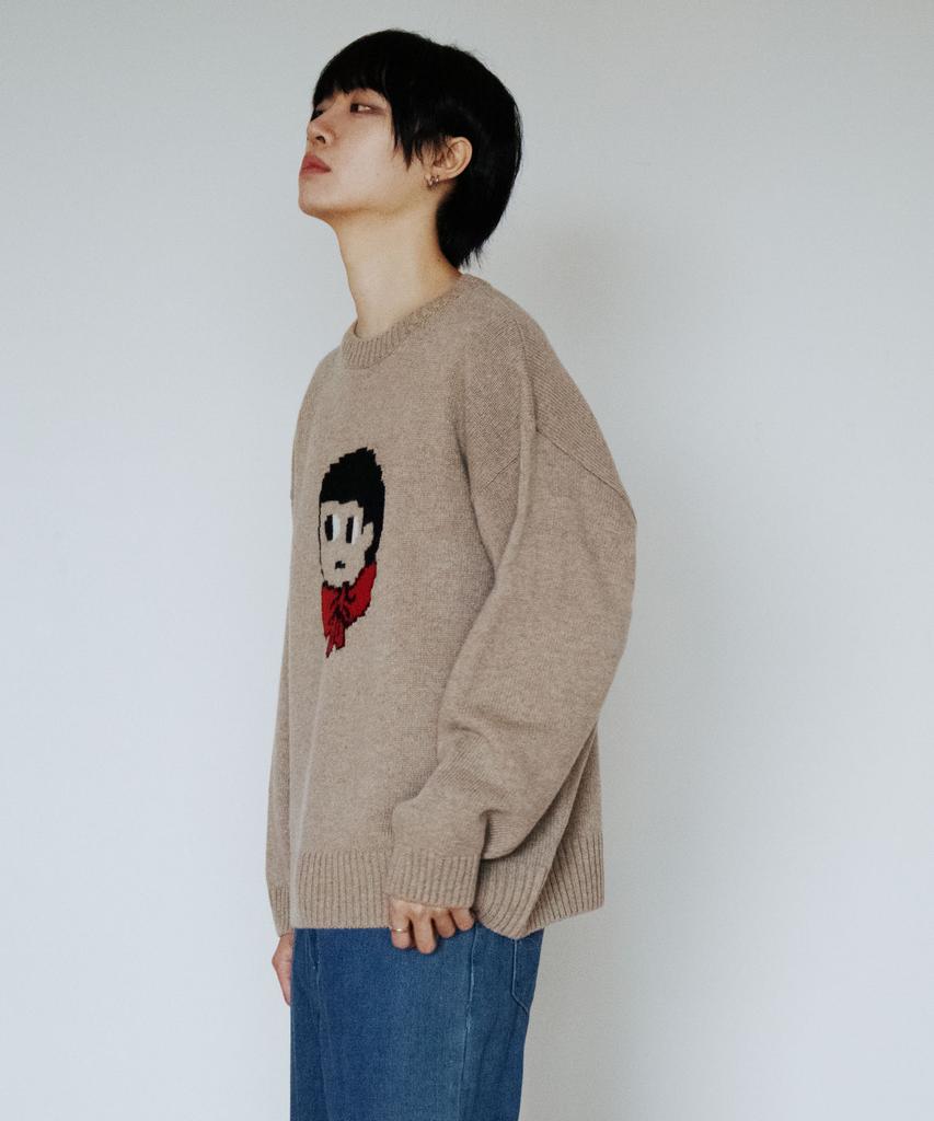 GROUNDWORK Baggage Man Face Knit Sweater / Beige