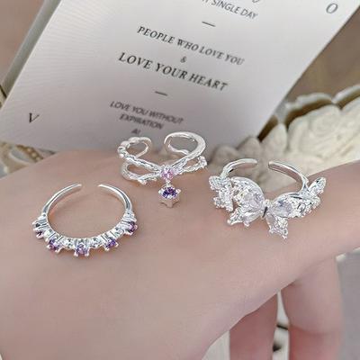 Niche High Sense Cold Light Luxury Simple Cross Water Drop Opening Ring Sweet Cool French Butterfly Ring Woman