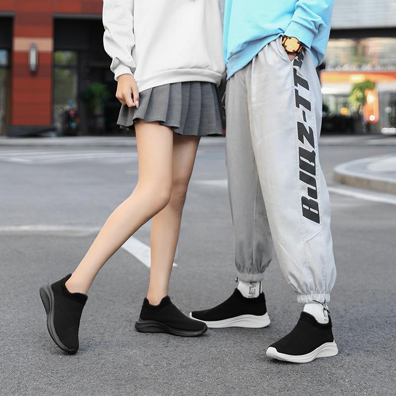 Thick-soled casual winter velvet thermal shoes lazy fly-woven mesh shoes sports hiking shoes