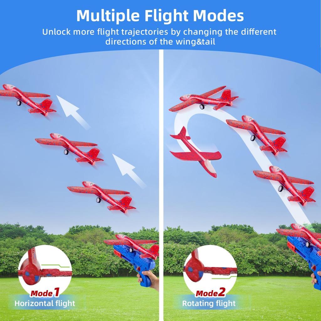 Toy Airplane, 3 Pack Airplane Launcher Toys 2 Flight Mode Glider Plane Outdoor Toys for Kids Ages 3 4 5 6 7 8 9 10 11 12 Year Old Boys & Girls