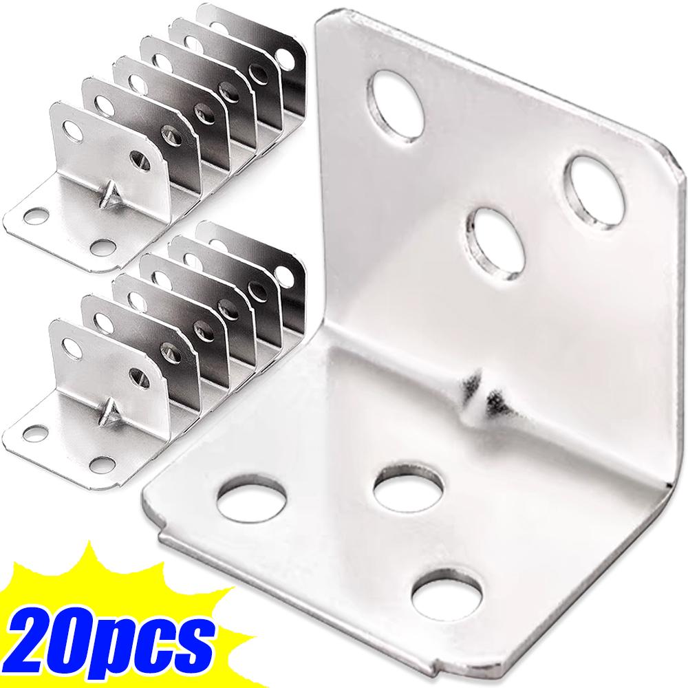 Universal Stainless Steel Corner Bracket 90 Degree Right Angle Fixed Bracket for Wood Furniture Bedframe Cabinet Tools 4/6 Holes