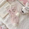 Autumn and winter thickened warm home floor socks plush cute girl sleep socks cartoon pink medium tube socks children
