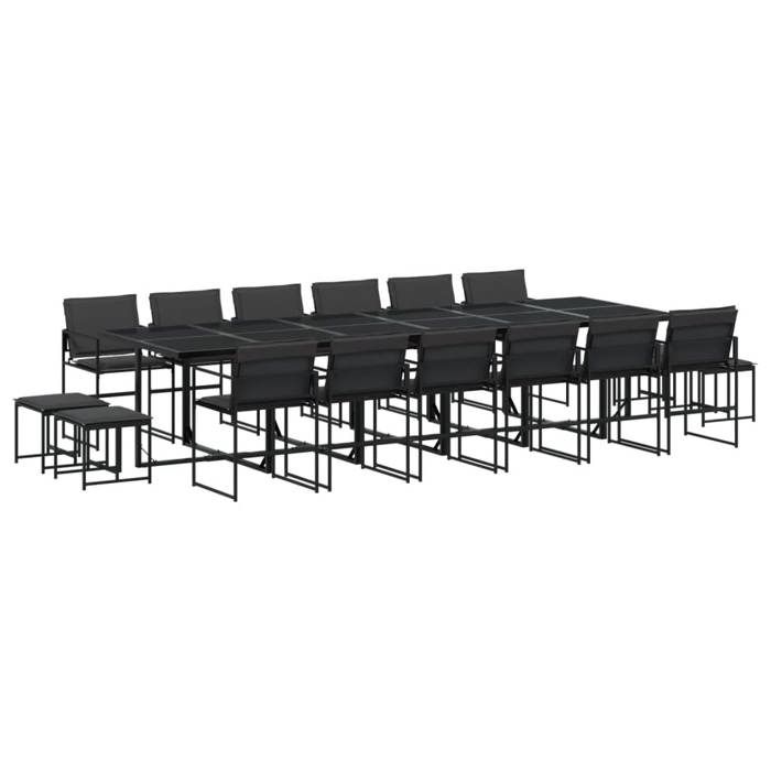 VidaXL Ensemble à manger de jardin avec coussins 17 pcs noir textilène, ensemble à manger d'extérieur, meuble à manger 3295087