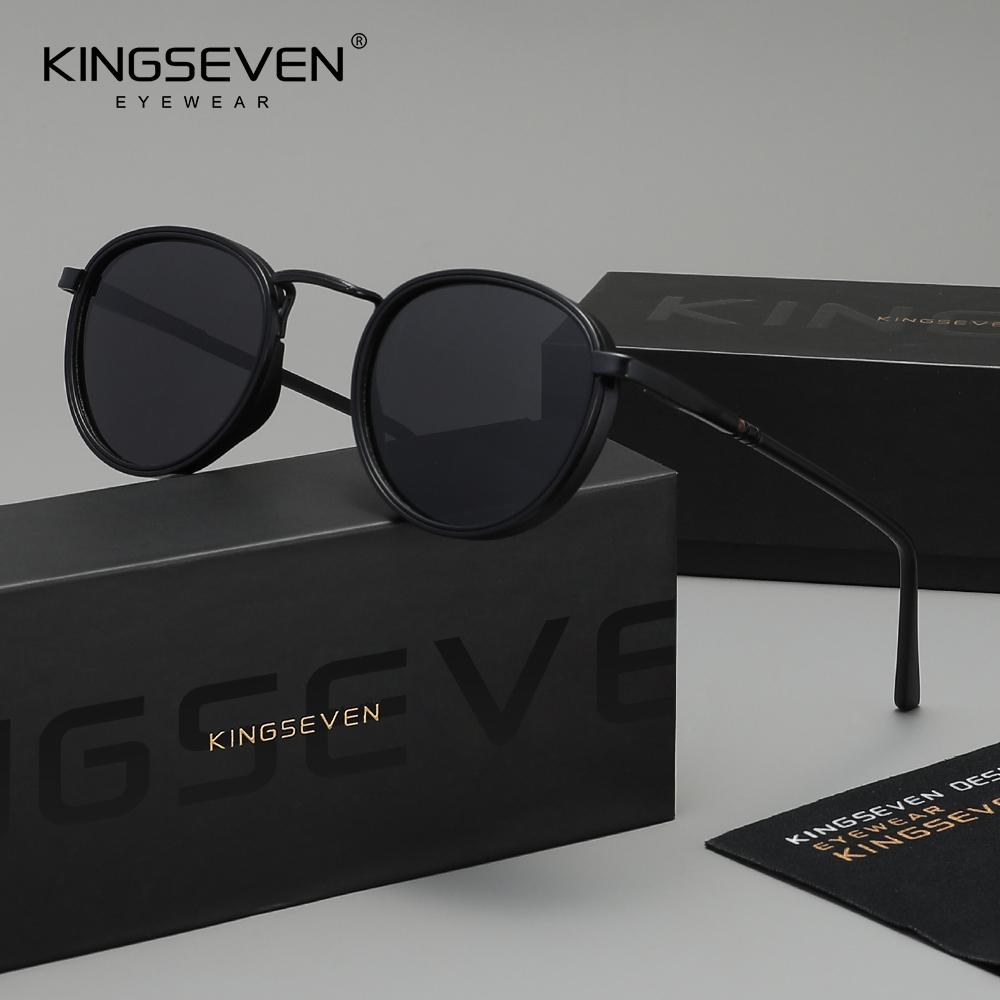 KINGSEVEN Lunettes de Soleil Rondes Décontractées Originales Homme Polarisées UV400 Lunettes de Soleil Mode Rétro de Luxe Femmes Lunettes de Conduite Pêche