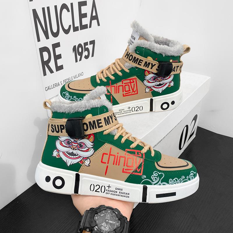 Autumn and Winter New Youth National Style Couple Non-slip Board Shoes Wear-resistant High-top Heightening Sports and Leisure Men's Shoes