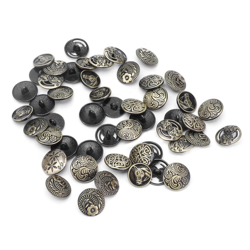 50Pcs Button Alloy Decorative Pattern Circular Retro Bronze Clothing Accessories for DIY Products