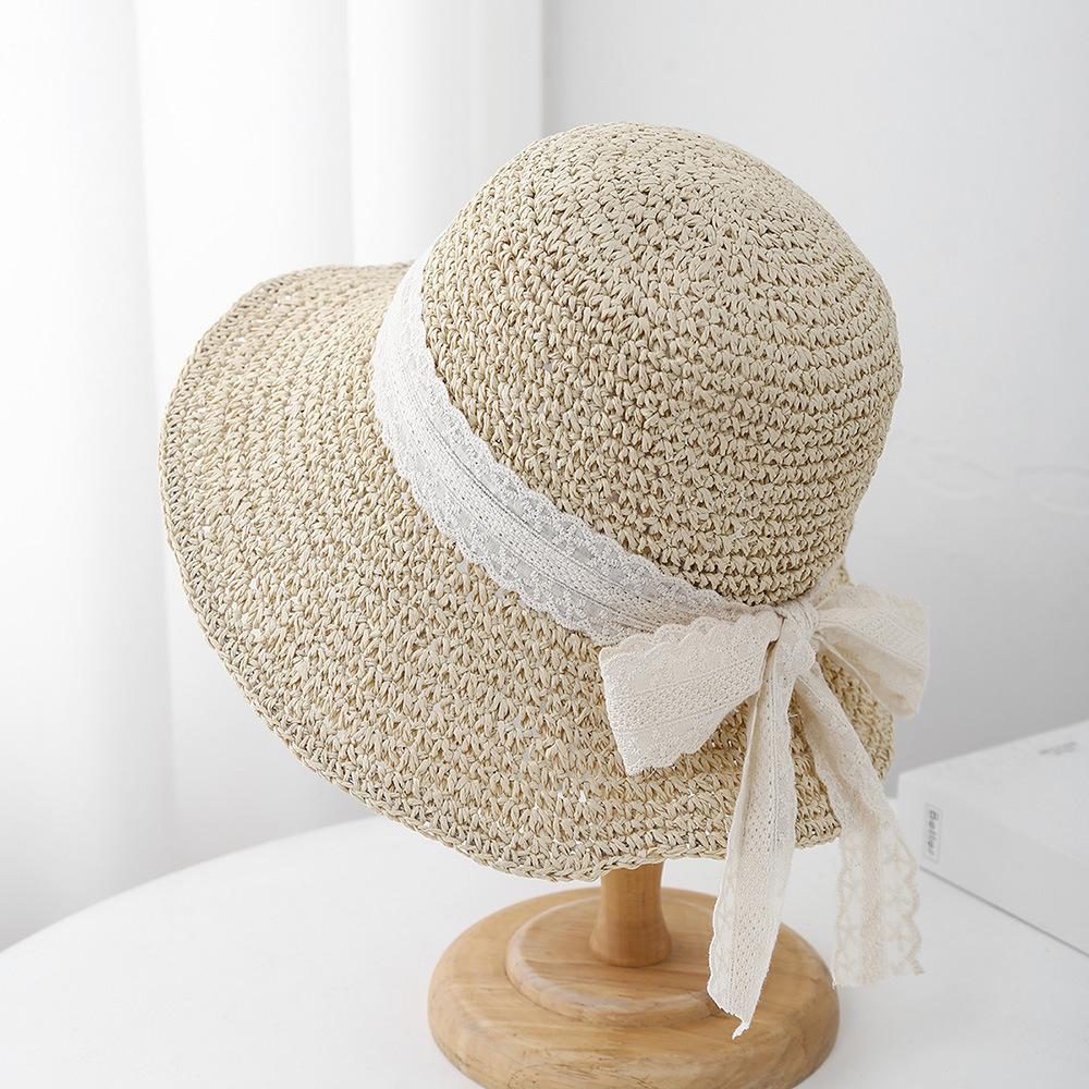 

Summer Hats For Women Foldable Sun Hat Lady Sunshade Beach Accessories Seaside Wide Brimmed Sunscreen Travel Sunhat Korean Style 56-58cm бежевий