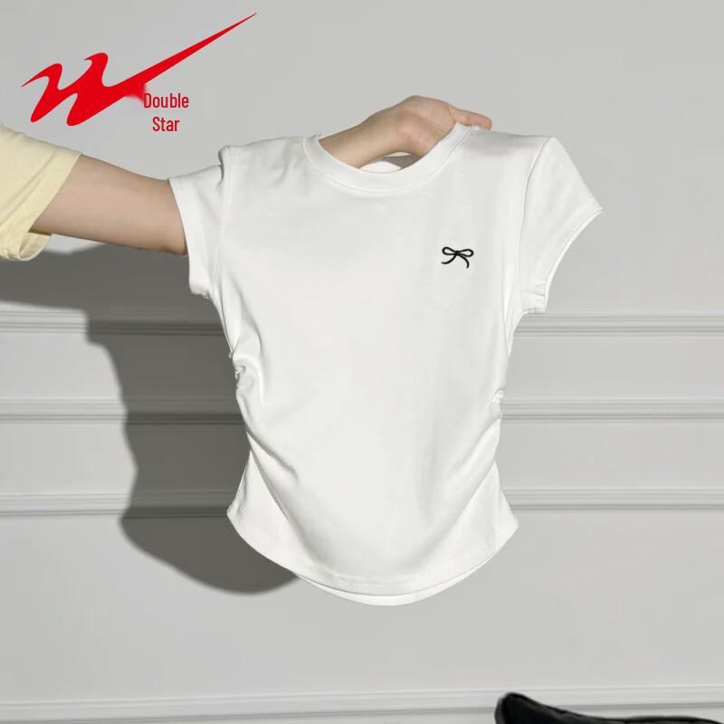 Shuangxing Women's Butterfly Embroidery Pleated Slimming T-Shirt