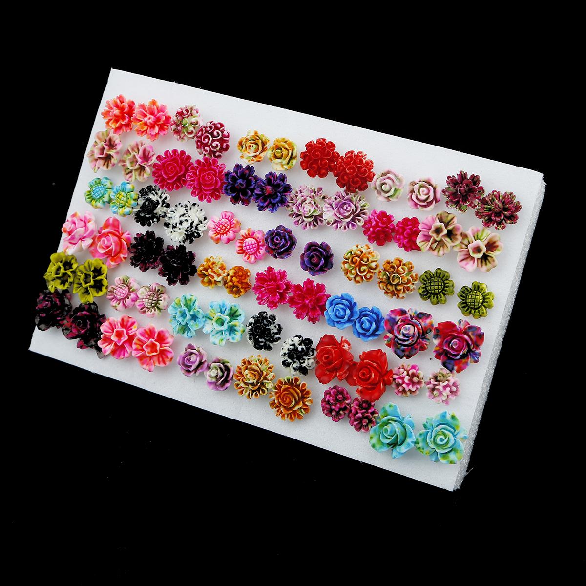 

18/36/100Pairs Mixed Styles Rhinestone Sunflower Geometric Animal Star Moon Plastic Stud Earrings Set For Women Girls Jewelry