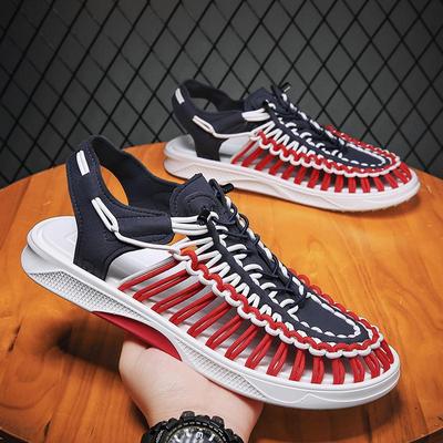 Sandalias de verano para hombre, sandalias de playa al aire libre con diseño tejido, sandalias planas informales transpirables