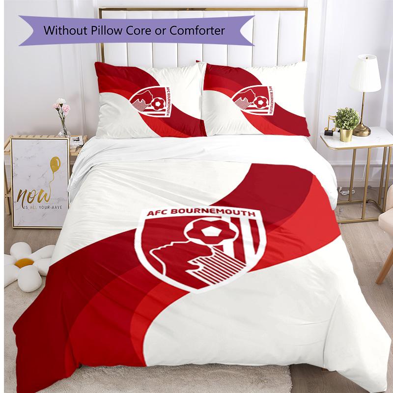 Bournemouth Fußball Bedrucktes 3-teiliges Bettwäscheset, Bequemes Hautfreundliches Schlafzimmer Bettbezug-Set