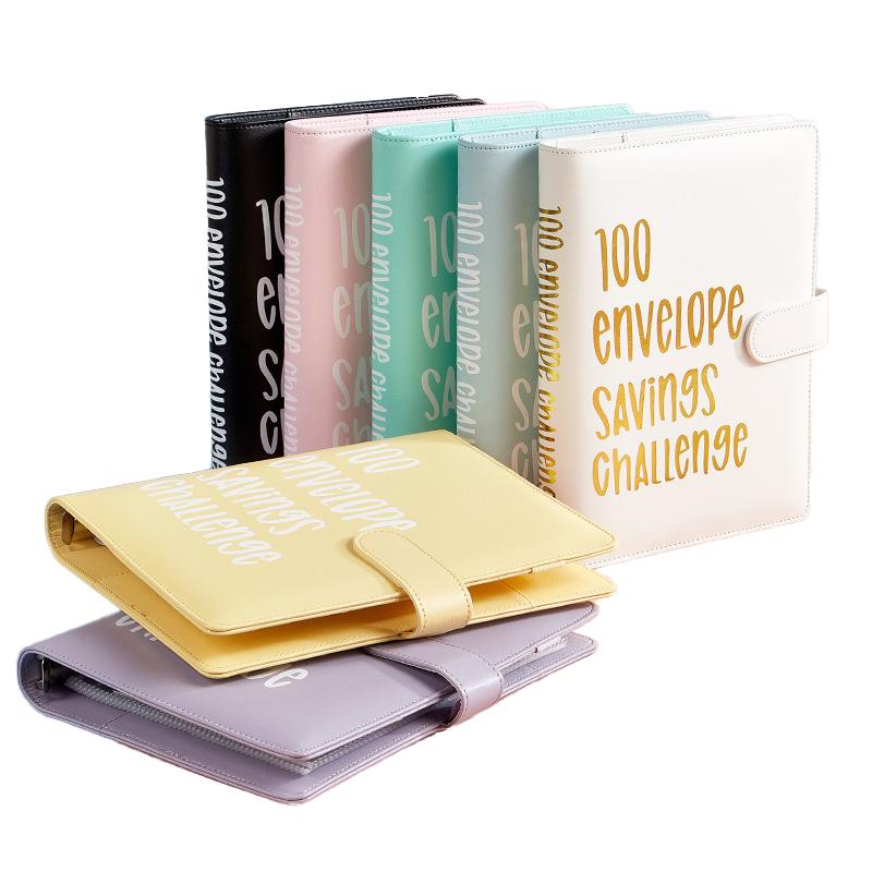 Custom Logo Lovers 100 Envelope Money Saving Challenge Loose-Leaf Budget Binder A5 PU Leather Storage Book with Kawaii PVC Cover