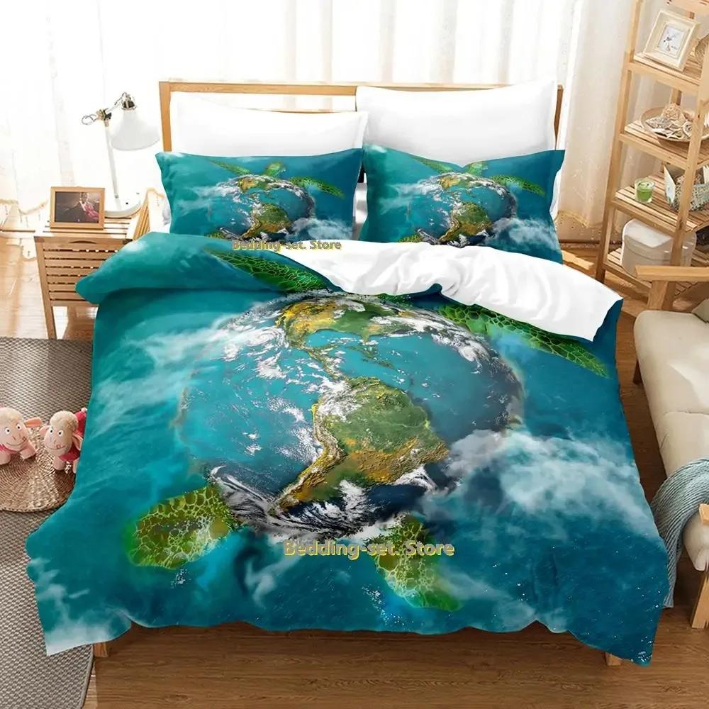 2023 World Turtles Turtle Island Bedding Set Cartoon Anime Three-piece Set Adult Kid Bedroom Duvetcover Sets 3D Kawaii Animal
