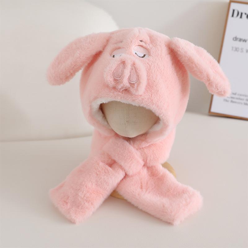 Children's Scarf and Hat All in One Festive and Cute Nezha Ear Protection Hat Warm and Thickened Plush Pullover Hat for Men and Women