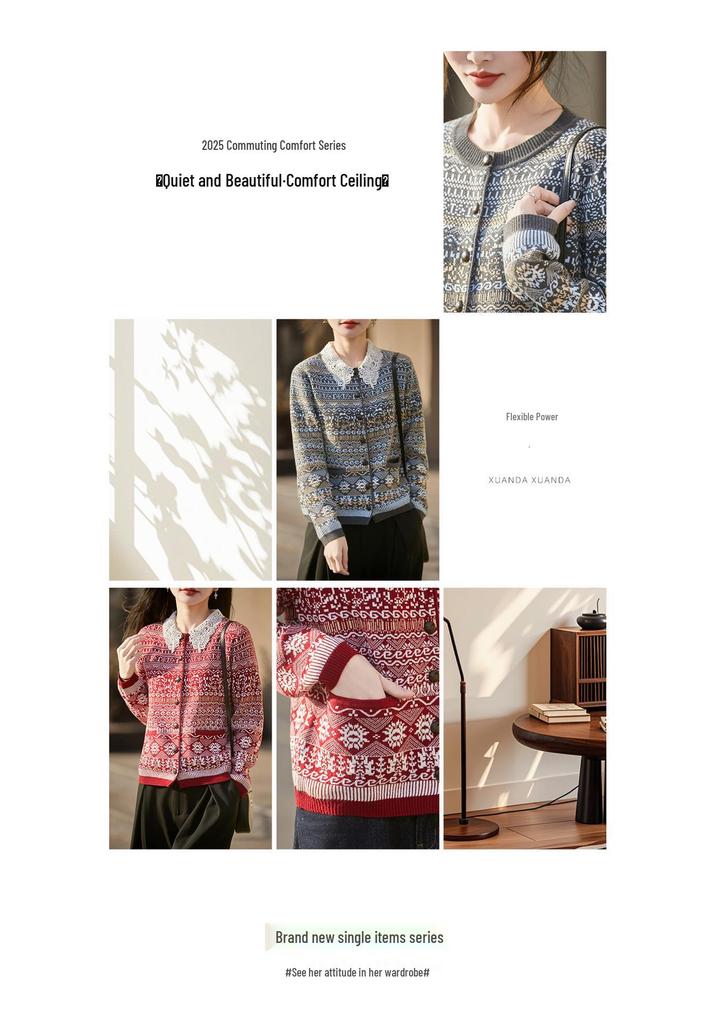 Women's Classic Fair Isle Wool Cardigan – Skin-Friendly, Warm, Versatile, and Retro, Perfect for Autumn and Winter