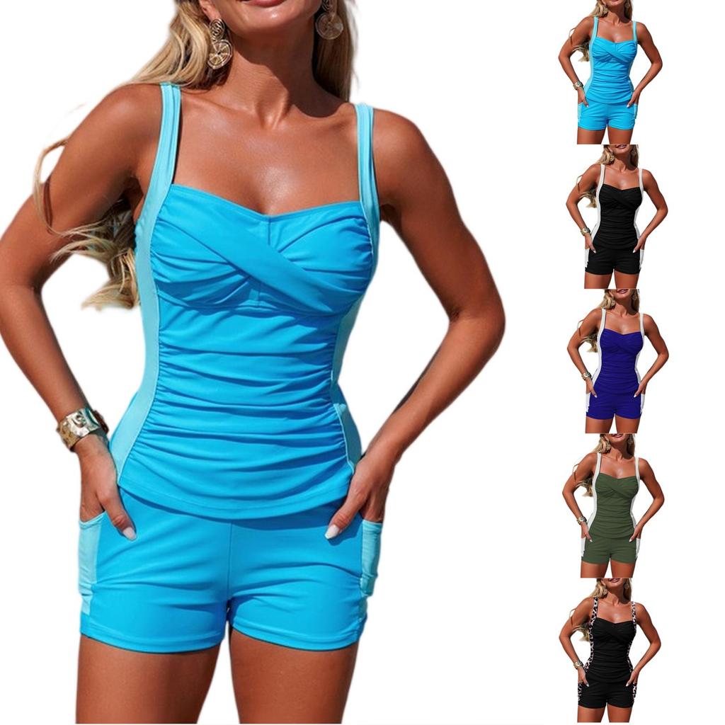 Women's Fashion Color Sports Swimsuit With Pockets