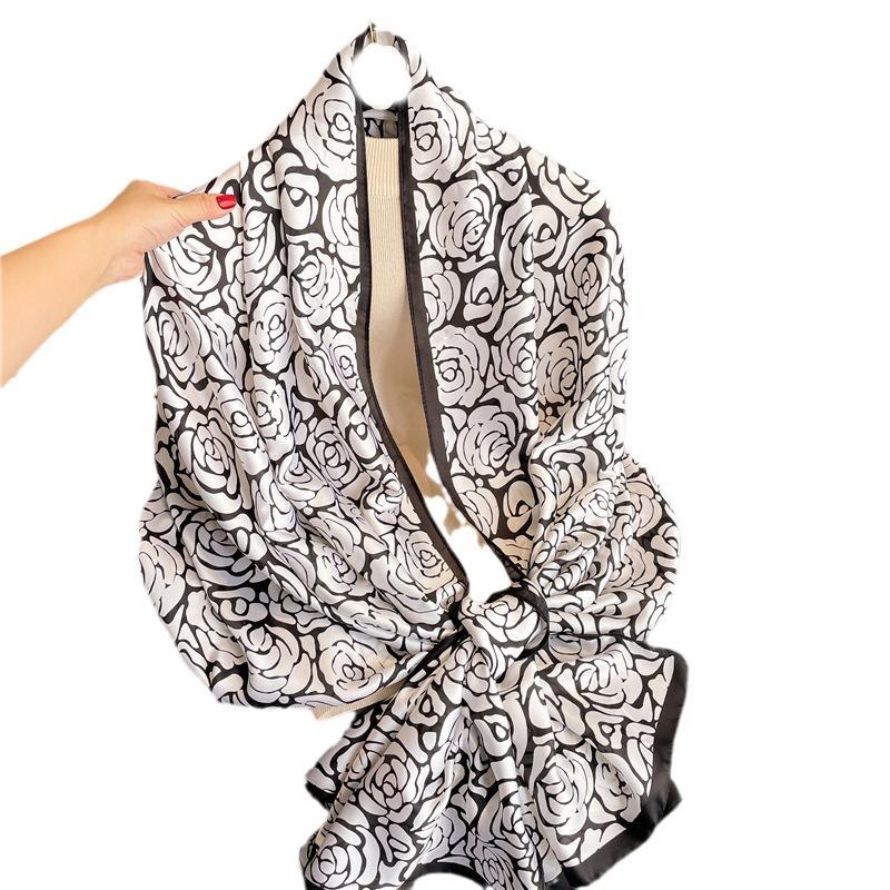Rosen-Schal Urlaubs-Strandschal Seidenschal Pendler dünner Kunstseideschal neuer Seidenschal Damen li Brokat
