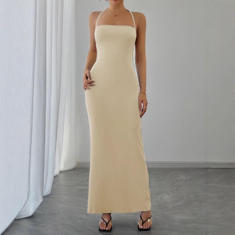Women Halter Neck Bodycon Maxi Dress Sleeveless Backless Form Fitting Party Dress
