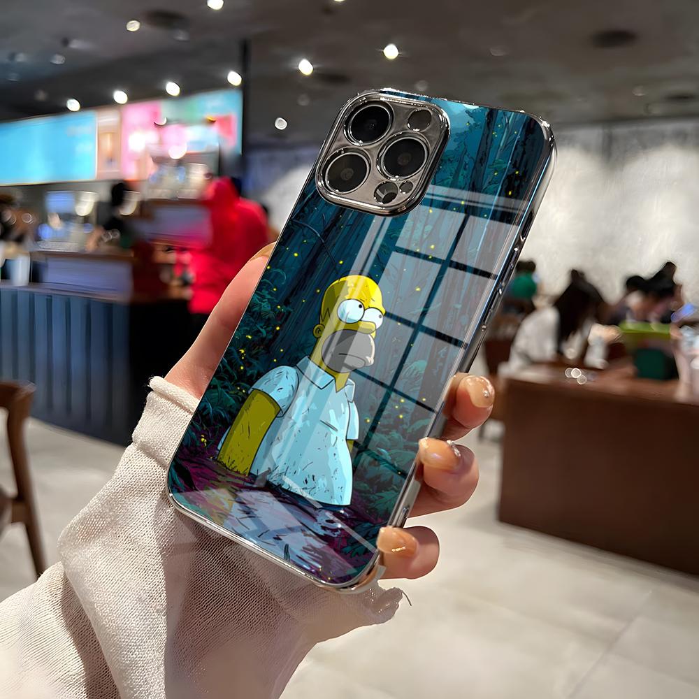 The Simpsons Phone Case For IPhone 17 Pro Max 15 Pro 16 14 Plus 12 13 Mini 11 Pro Shockproof Electroplated Glass Cover